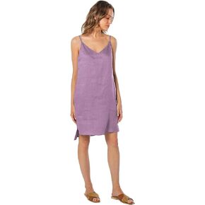 Amazhyu 100% Linen V Neck Spaghetti Strap Sleeveless Summer Dresses with Slit