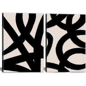 Framed Abstract Wall Art Canvas Set Lines Pictures Modern Mid Century Boho Wall Decor Minimalist Abstract Black Stroke Lines Canvas Painting Artwork Living Room Bedroom Home Office 16"x24"x2