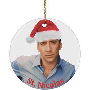 St. Nicolas Christmas Ornaments, Funny Dirty Santa, Secret Santa, Gag Gift, St. Nicolas Cage Ornament, White