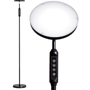 LED Daylight Floor Lamp - Free Standing Lamps for Living Room or Bedroom - 24W Black Modern Uplight Torchiere Stand Light- 3 Dimmable Modes - Natural Day, Warm, Super Bright - Corner Tall Torch Lights