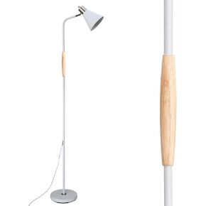 Reading Floor Lamp,Industrial Modern Style,360°Rotatable Shade,Height Adjustable, 3 CCT Adjustable,for Living Room,Office,Bedroom Reading,Easel Work (White+Wood)
