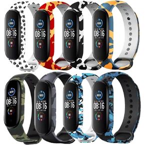 8-Pack Sport Band Compatible with Amazfit Band 5/ Mi Band 5/ Mi Band 6 Bands for Women, Soft Silicone Floral Fadeless Strap Bands for Amazfit Band 5 Fitness Tracker