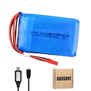 Spektrum TX DX8 DX9 Transmitter Battery 7.4V 4000mAh 8C Rechargable Lipo Battery with 2S USB Charging Cable