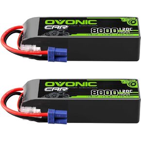 OVONIC 4S LiPo Battery 14.8V 8000mAh 120C with EC5 Plug for RC Car RC Truck Airplane Helicopter Boat Car Racing RC Hobby (2 Packs)
