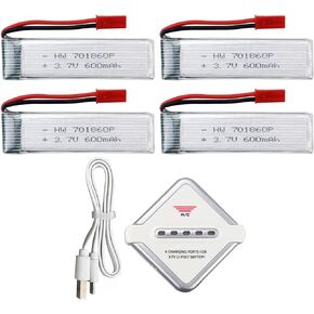 4PCS 3.7 600mAh Lithium Battery Suitable for UDI U817 U818A WLtoys V959 V222 V929 Syma S032 Four-axis Aircraft Helicopter RC Drone Spare Batteries