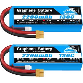 Yowoo 4S Lipo Battery 2200mAh 14.8V 130C with XT60 Plug RC Graphene Battery for RC Models RC Boat FPV Drone Quadcopter Helicopter Airplane RC Car (2 Pack)