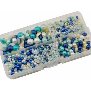 Summer-Ray 3mm to 10mm White, Ivory, Baby Maize & Blue Flat Back Pearl Collection in Storage Box
