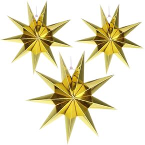 3 Pieces 3D 12" Large Paper Star Hanging Star Red Green Pink Paper Star Decorations for Weddings, Christmas Holiday, Girls Bedroom Decor,Birthday Party Celebration Home Decoration