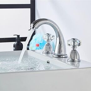 Retro Style Antique Two Handles Bathroom Faucets Brass Black Gold Sliver Three Holes Widespread Bath Taps Crystal Handle Bathroom Sink Faucets Contain Supply Lines and Hot Cold Water (Antique Brass)