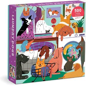 لغز Galison Laundry Dogs 500 قطعة من Galison - لغز 20 × 20 بوصة، عمل فني مشرق وجريء، قطع سميكة وقوية، لمحبي الكلاب!