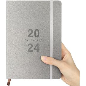 Daily Planner 2024-2025, Calendar 2024 Planner with Hourly Schedule, Agenda Book Planner 2024 January - December 2024, 5.85'' x 8.5'' Calendar 2024 with Leather Hard Cover (Pink)