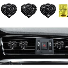 3 PCS Bling Car Air Vent Clips, Crystal Heart Shaped Auto Air Conditioning Outlet Clip, Rhinestone Air Freshener for Women Girls, Sparkly Vehicle Interior Decor Accessories(Blue)