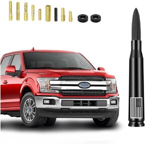 American Flag Car Antenna, 5.5 Inch AM/FM Radio Short Antenna with 9 Screws Adapter & 2 Rubber Rings, Universal Aluminum Antenna, Auto Replacement Accessories for Pickup Truck SUV (Black)