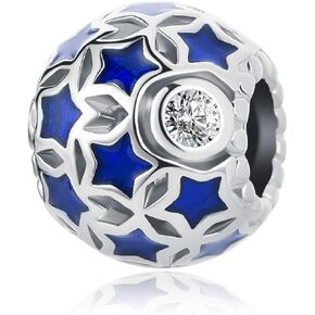 Star Charm Bracelets Women Girl Family Christmas Blue Night Sky Diamond CZ Shining Clear Beads Couple Compatible with Pandora Charm Bracelet