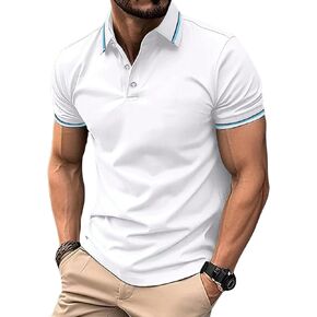 SOLY HUX Men's Striped Polo Shirts Contrast Color Short Sleeve Golf Shirts Commuting Work Shirts