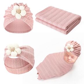 Baby Girl Blankets Newborn Set Newborn Receiving Blanket Baby Flower Headbands 3 Pieces Newborn Accessories Set for Newborn Infant Toddler Kids