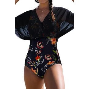 Beachsissi Women's One Piece Floral Mesh Patchwork Swimwear