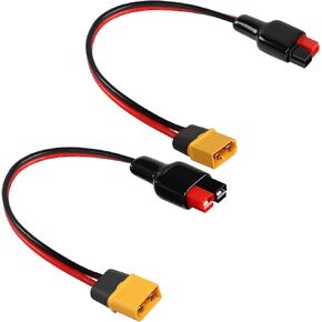 QIANRENON 12AWG 45A Connector to XT60 Male Cable Solar Panel to Lithium Battery Connector Adapter, for Outdoor Power Bank, Lithium Battery Pack, 30cm/11.8in,2pcs