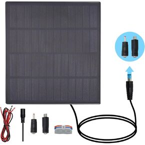 KBT 12V 3W Waterproof Solar Panel with Type-C Port & DC3.5mm Port & Adjustable Bracket, Portable Solar Charger for Rechargeable Battery, Hunting Camera Outdoor, Deer Game Feeder, Electric gate, Lamp