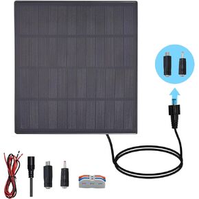 KBT 12V 3W Waterproof Solar Panel with Type-C Port & DC3.5mm Port & Adjustable Bracket, Portable Solar Charger for Rechargeable Battery, Hunting Camera Outdoor, Deer Game Feeder, Electric gate, Lamp
