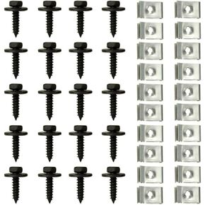 40 PCS Car Engine Undertray Cover Clips, Waterproof Durable Metal Vehicle Screws Bolts, Multipurpose Automotive Hood Fastening Screws Kit Compatible with BMW AVENSIS (Black & Silver)