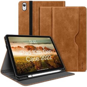 HOLIMET Case for iPad 10th Generation 10.9 Inch 2022 New with Pencil Holder Protective Cases Shockproof Cover for 2022 iPad 10th Gen PU Leather (Fits Model #’s A2696 A2757 A2777), Brown