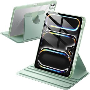 JETech Rotating Case for iPad Pro 11-Inch M4 (2024) with Pencil Holder, 360 Degree Rotation Protective Stand Cover Clear Back, Auto Wake/Sleep (Black)