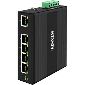 Mini Industrial 5 Ports Full Gigabit Switch Hardened 5 Port RJ45 10/100/1000Mbps Ethernet Switch Din Rail Mount (-40 to 167 ºF) with 10Gbps Switching Capacity