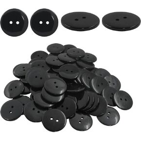 50 Pcs Premium 2-Hole Resin Sewing Buttons 1Inch - Black Round Mixed Buttons for Sewing, DIY, and Holiday Decoration (Black)