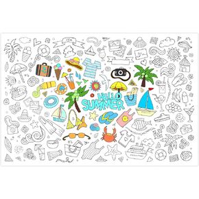 Hello Summer Giant Coloring Poster Jumbo Sea Coloring Poster for Kids 47.2 x 31.4 Inch Large Coloring Banner for Classroom Group Home Party Art Craft Activity Supplies Favor