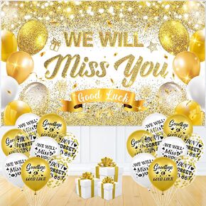 Blue Sliver Farewell Party Decorations Good Luck We Will Miss You Banner 18PCS We Will Miss You Balloons for Boys and Men Farewell Going Away Retirement Graduation Goodbye Party Supplies