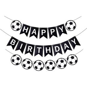 Soccer Birthday Banner, Black Soccer Happy Birthday Decorations for Kids Boys Girls Soccer Fans Birthday Party