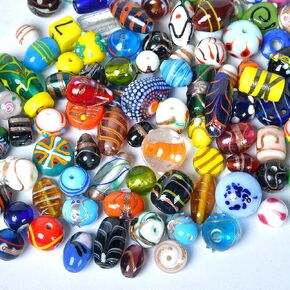 2/3 LB Bag of Assorted Glass Beads for Jewelry Making, Lampwork Murano Bead Mix for Bracelets and Necklaces, Crafting Beads Supplies Kit, Large & Small Beads (Dots + Stripe Mix)