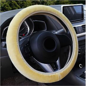 Fuzzy Car Steering Wheel Cover, Anti-Slip Soft Plush Steering Wheel Protector, 15 Inch Elastic Wheel Covers, Universal Vehicle Interior Winter Warm Accessories for Men Women (Black)