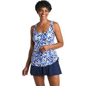 Maxine Of Hollywood Women's Standard Shirred Skirted Swim Dress One Piece Swimsuit, Indigo//Global Groove