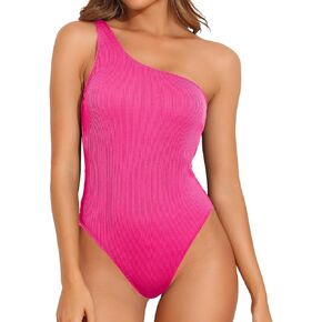 Holipick Ribbed Cheeky One Piece Swimsuit for Women One Shoulder Bathing Suits High Cut Swimwear