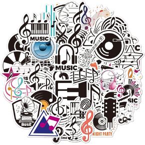 50Pcs Love Music Stickers, Trendy Musical Symbol Stickers Decals for Guitar Laptop Water Bottle Phone Scrapbook, Cute Waterproof Vinyl Stickers Pack