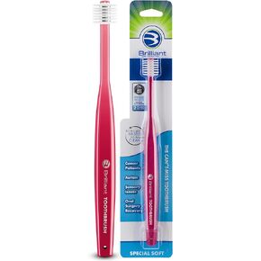 Brilliant Specialty Adult Round Toothbrush for Sensitive Mouths to Support Chemo and Other Sensory Oral Care Needs with Ultra Soft Bristles, Raspberry, 1 Pack