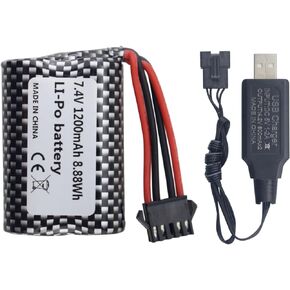Fytoo 7.4V 1200mah Li-ion Battery with USB Charging Cable for R206 R208 R308 TX122 TX123 H106 2008 V003 RC Boat Batteries with SM-5P Plugs