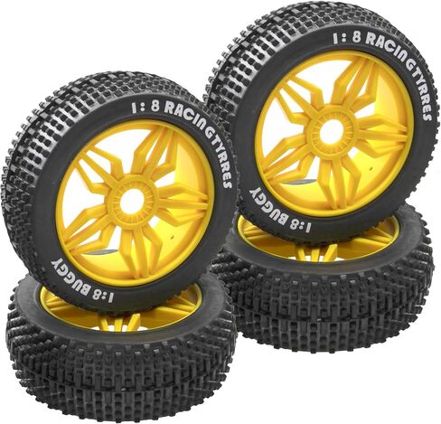 ShareGoo OD 4.52" 1/8 RC Buggy Rubber Tires Tyre w/ 5 Spoke Plastic Rim 17mm Hex Compatible with Arrma Kyosho Exceed RC Traxxas Redcat HSP HPI 1/8 Scale Off Road Car Buggy (Black) in Saudi Arabia