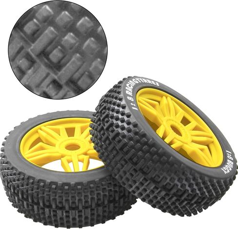 ShareGoo OD 4.52" 1/8 RC Buggy Rubber Tires Tyre w/ 5 Spoke Plastic Rim 17mm Hex Compatible with Arrma Kyosho Exceed RC Traxxas Redcat HSP HPI 1/8 Scale Off Road Car Buggy (Black) in Saudi Arabia