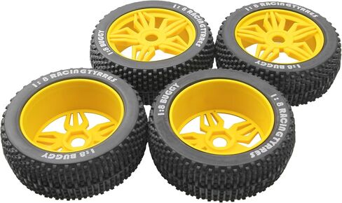 ShareGoo OD 4.52" 1/8 RC Buggy Rubber Tires Tyre w/ 5 Spoke Plastic Rim 17mm Hex Compatible with Arrma Kyosho Exceed RC Traxxas Redcat HSP HPI 1/8 Scale Off Road Car Buggy (Black) in Saudi Arabia