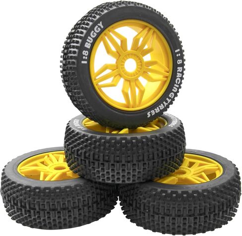 ShareGoo OD 4.52" 1/8 RC Buggy Rubber Tires Tyre w/ 5 Spoke Plastic Rim 17mm Hex Compatible with Arrma Kyosho Exceed RC Traxxas Redcat HSP HPI 1/8 Scale Off Road Car Buggy (Black) in Saudi Arabia