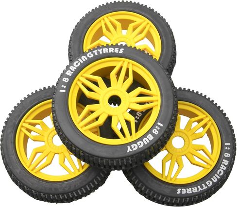 ShareGoo OD 4.52" 1/8 RC Buggy Rubber Tires Tyre w/ 5 Spoke Plastic Rim 17mm Hex Compatible with Arrma Kyosho Exceed RC Traxxas Redcat HSP HPI 1/8 Scale Off Road Car Buggy (Black) in Saudi Arabia