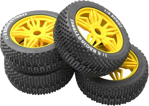 ShareGoo OD 4.52" 1/8 RC Buggy Rubber Tires Tyre w/ 5 Spoke Plastic Rim 17mm Hex Compatible with Arrma Kyosho Exceed RC Traxxas Redcat HSP HPI 1/8 Scale Off Road Car Buggy (Black) in Saudi Arabia