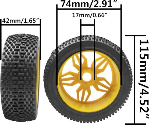 ShareGoo OD 4.52" 1/8 RC Buggy Rubber Tires Tyre w/ 5 Spoke Plastic Rim 17mm Hex Compatible with Arrma Kyosho Exceed RC Traxxas Redcat HSP HPI 1/8 Scale Off Road Car Buggy (Black) in Saudi Arabia