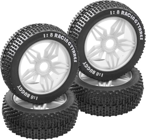 ShareGoo OD 4.52" 1/8 RC Buggy Rubber Tires Tyre w/ 5 Spoke Plastic Rim 17mm Hex Compatible with Arrma Kyosho Exceed RC Traxxas Redcat HSP HPI 1/8 Scale Off Road Car Buggy (Black) in Saudi Arabia