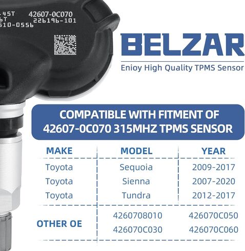 TPMS Tire Pressure Sensor Compatible with Toyota Sequoia 2009-2017 Sienna 2007-2020 Tundra 2012-2017 Replaces 42607-0C070 315MHz 4 Packs in Saudi Arabia