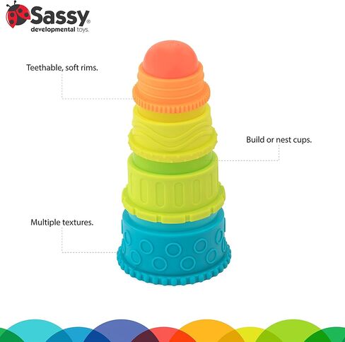أكواب Sassy Eco Stack n 'Nest | مصنوع باللون الأخضر باستخدام البلاستيك النباتي | 6+ أشهر in Kuwait