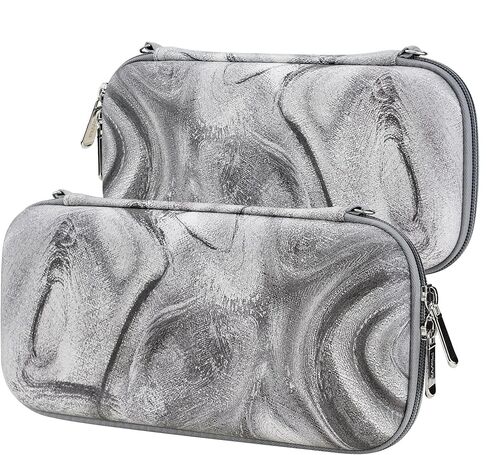playvital Carrying Case for Nintendo Switch Lite, Portable Pouch Storage Handbag Travel Bag Protective Hard Case for Switch Console w/Thumb Grip Caps & 10 Game Card Slots - Silver Swirl in Saudi Arabia